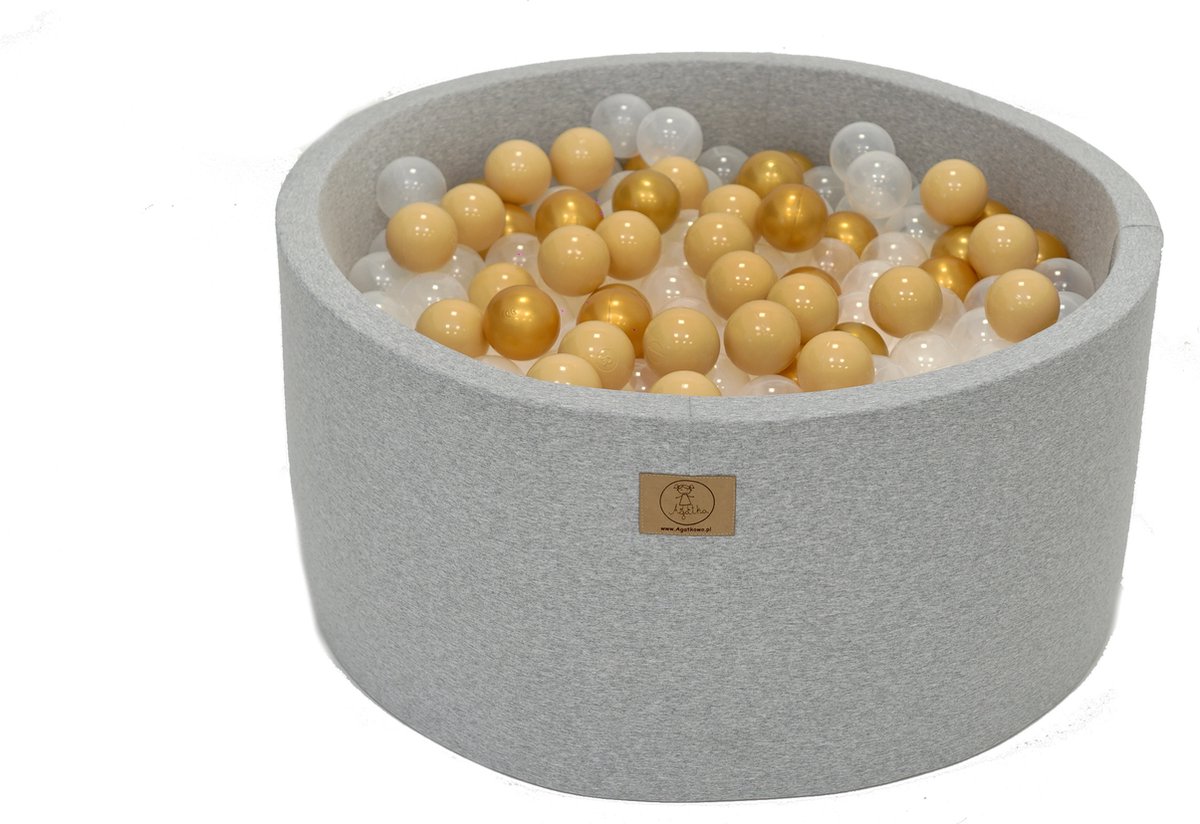 Ballenbakje.nl - Ballenbak XL Licht Grijs | 90x30 cm | Inclusief 200 ballen - Beige, Goud, Transparant